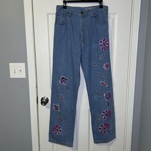 Adrianna Papell Jeans Women's Floral Beaded Sequin Embellished Pants 32X31 NWOT